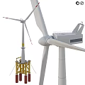 Yellow Offshore Wind Power Platform With Blue Container And Turbine 3d model