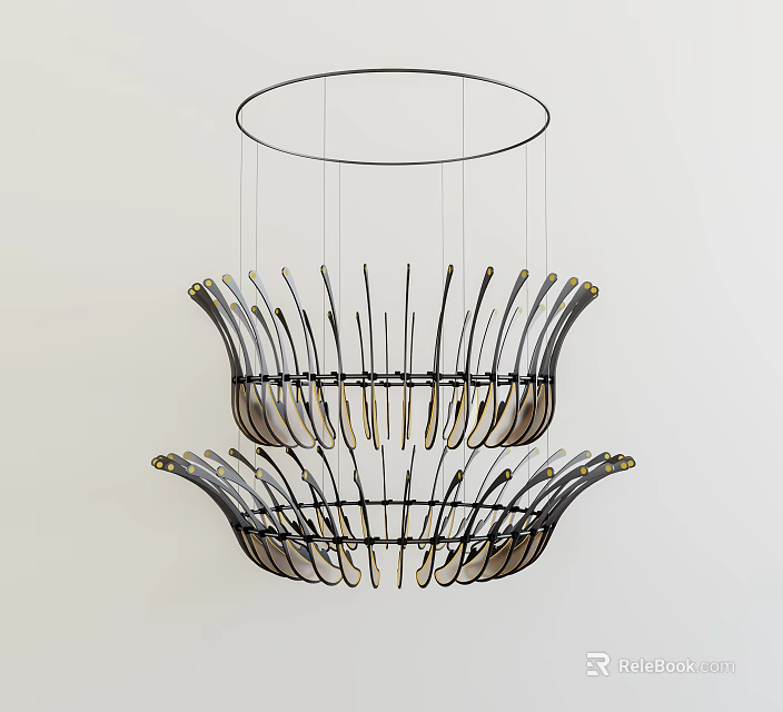 Abstract Pendant Light With Double Layer Curved Metal Structure For Modern Decor 3d model 