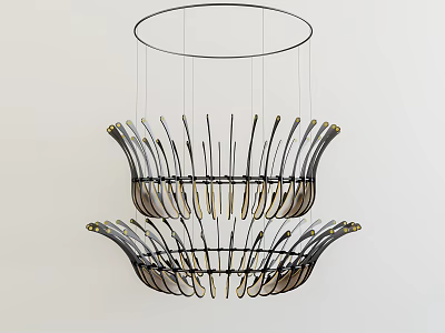 Abstract Pendant Light With Double Layer Curved Metal Structure For Modern Decor 3d model