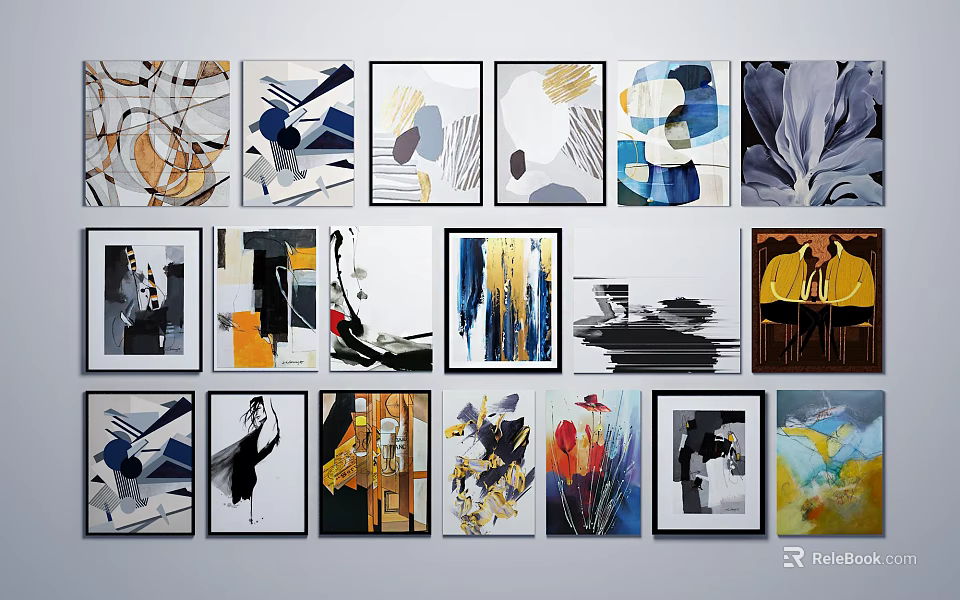 Abstract Paintings Collection With Various Colorful Patterns And Modern Art Elements 3d model