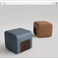 Stylish Square Blue and Brown Leather Ottomans with Wooden Base Design