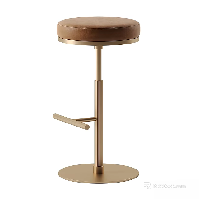 Elegant Modern Single Chair With Brown Leather Seat And Gold Metal Frame 3d model 