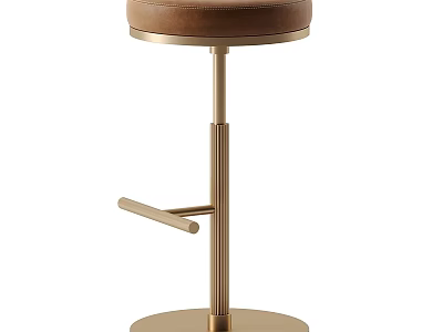 Elegant Modern Single Chair With Brown Leather Seat And Gold Metal Frame 3d model
