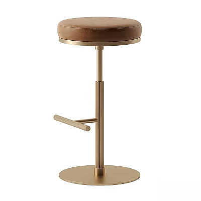 Elegant Modern Single Chair With Brown Leather Seat And Gold Metal Frame 3d model