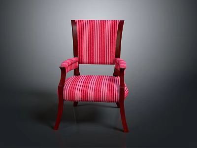 Comfortable Classic Armchair With Red And White Striped Fabric And Wooden Legs 3d model