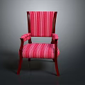 Comfortable Classic Armchair With Red And White Striped Fabric And Wooden Legs