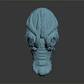 Detailed Blue Dragon Head Sculpture With Horns Eyes And Textured Surface