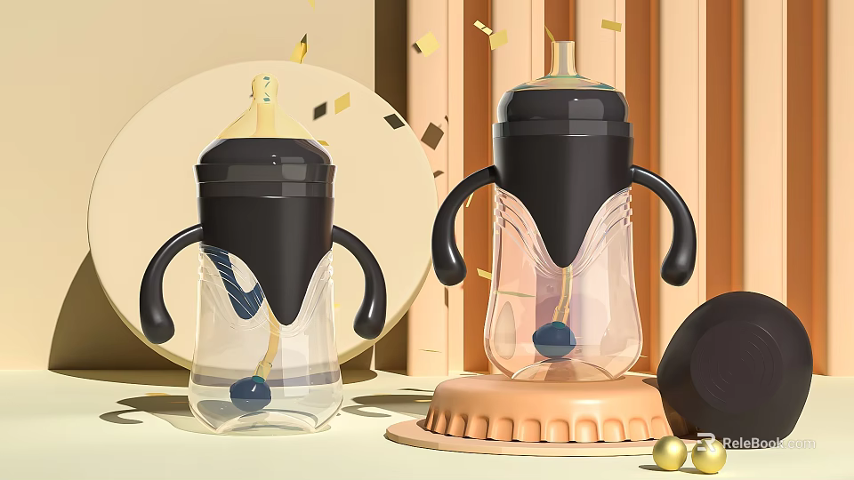 Ceramic Vessels With Black Handles Transparent Body And Decorative Golden Accents 3d model 