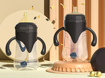Ceramic Vessels With Black Handles Transparent Body And Decorative Golden Accents 3d model