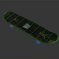 Black Skateboard With Green Decorative Lines And Pink Wheels For Daily Use