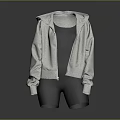 Stylish Gray Zip up Hoodie with Black Tank Top and Shorts Casual Fashion Outfit