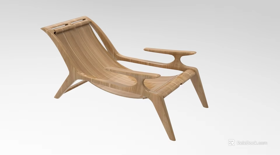 Modern Wooden Lounge Chair With Sleek Curved Design And Ergonomic Armrests 3d model 