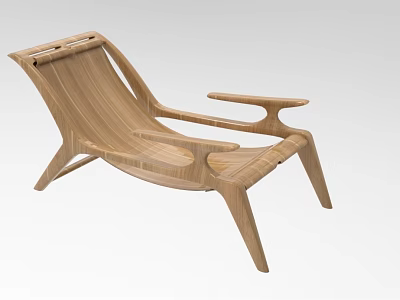 Modern Wooden Lounge Chair With Sleek Curved Design And Ergonomic Armrests 3d model