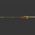 Long Handle Weapon With Yellow Grip Blue Metallic Shaft And Shiny Decorative Surface