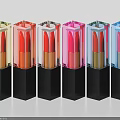 Neatly Arranged Colorful Lipstick Cosmetics With Transparent Square Cases And Black Bases