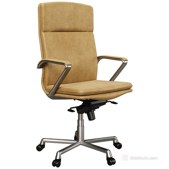 Modern Beige Upholstered Office Chair With Metal Armrests And Five Star Base Wheels 3d model 