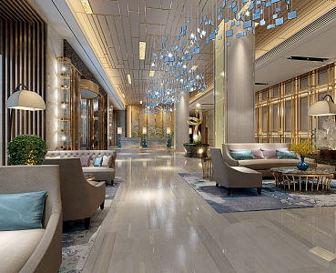 Light Luxury Hall Hotel Lobby 3d model