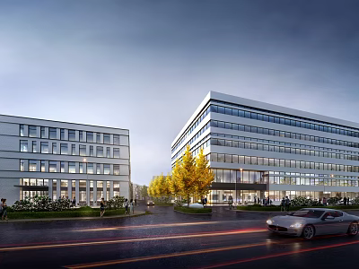 Modern Industrial Park Featuring Glass Facade Buildings And Urban Landscape 3d model