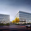 Modern Industrial Park Featuring Glass Facade Buildings And Urban Landscape