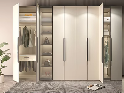 Modern Wardrobe Interior Design With Spacious Storage Shelves Hanging Rods And Drawers 3d model