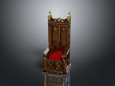 Dark Wooden Classic Chair With Gold Accents Red Cushion And Ornate Design 3d model