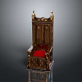 Dark Wooden Classic Chair With Gold Accents Red Cushion And Ornate Design