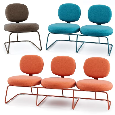 Modern Upholstered Chairs Featuring Single Two Three Designs In Colorful Brown Blue Orange With Metal Legs 3d model