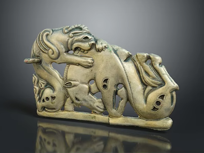 Ancient Bronze Sculpture Carving With Intricate Animal Figures And Hollow Details 3d model