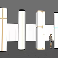 Modern Interior Columns With Different Designs White Body Gold Trim and Blue LED Strip Lights
