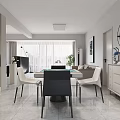 Modern Open Concept Living Dining Room Interior With TV Coffee Table Sofa Cabinets Pendant Lights