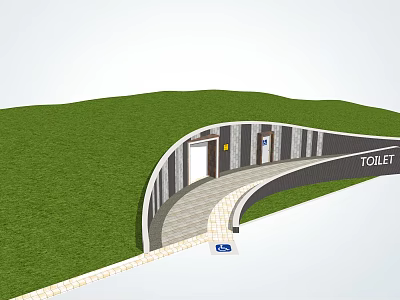 Underground Toilet Entrance Surrounded By Green Lawn With Accessible Pathway Design 3d model