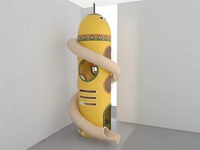 Yellow Indoor Play Equipment With Spiral Slide Circular Openings And Decorative Green Details 3d model