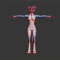 Game Movie Character Blue Cat With Pink Body And Blue Stripes Standing Pose Arms Outstretched