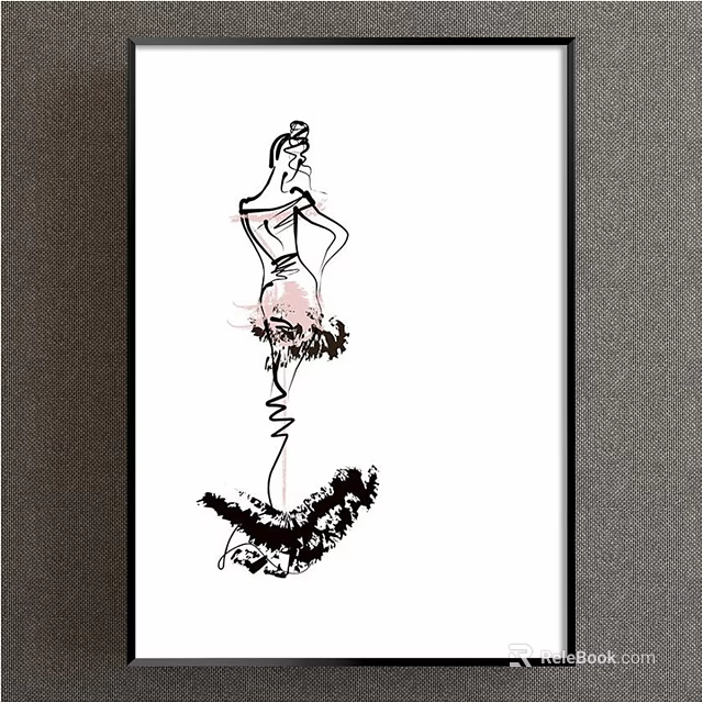 Minimalist Female Figure Drawing With Sketch Lines And Pastel Brushstrokes On White Background 3d model 
