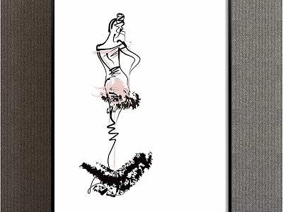 Minimalist Female Figure Drawing With Sketch Lines And Pastel Brushstrokes On White Background 3d model