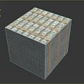 Ornamental Decoration Set with Stacked Dollar Bills in Cube Shape Bound by Yellow Tape