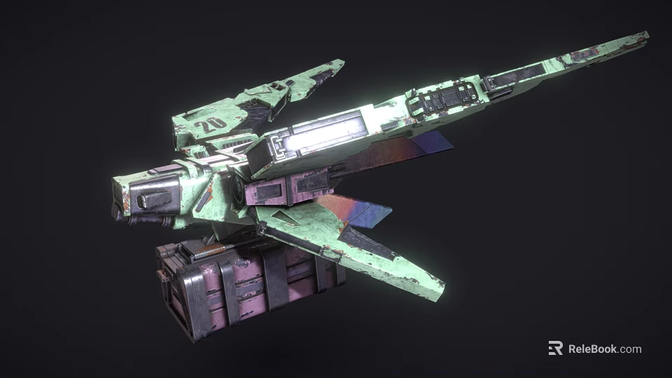 Detailed Futuristic Sci Fi Mechanical Structure With Green Purple Metallic Design 3d model 
