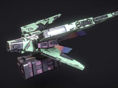 Detailed Futuristic Sci Fi Mechanical Structure With Green Purple Metallic Design 3d model