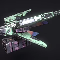 Detailed Futuristic Sci Fi Mechanical Structure With Green Purple Metallic Design