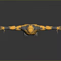Yellow And Black Armored Warrior Standing With Arms Outstretched In 3D Render With Gray Background Mechanical Structure
