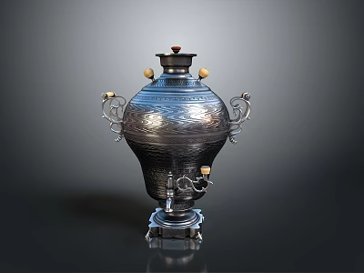 Ornate Silver Household Container With Engraved Patterns Decorative Balls Handles And Stable Base 3d model