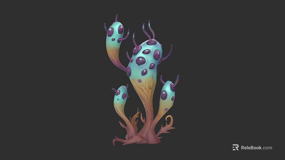 Colorful Fantasy Plant Illustration With Blue Green Stems Purple Spots And Tendrils 3d model 