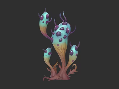 Colorful Fantasy Plant Illustration With Blue Green Stems Purple Spots And Tendrils 3d model