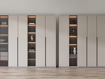Modern Wine Cabinet With Lighted Shelves Decorative Ornaments And Spacious Storage 3d model