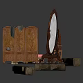 Vintage Architectural Interior Scene With Large Mirror Small Table Cushions Cabinet And Stool
