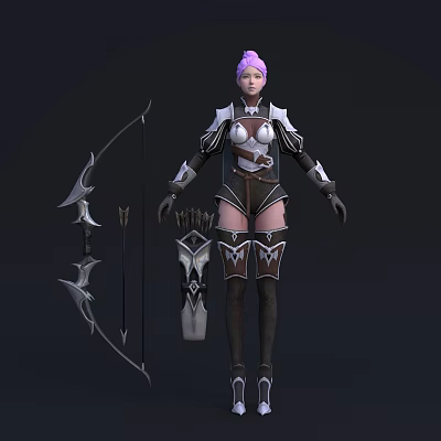 Modern game character female archer 3d model