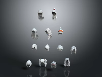 Collection Of White Headwear With Various Decorative Elements And Stylish Designs 3d model
