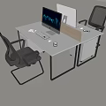 Modern Office Desk and Chair Set with Computer Monitor Keyboard Mouse and Mesh Chairs