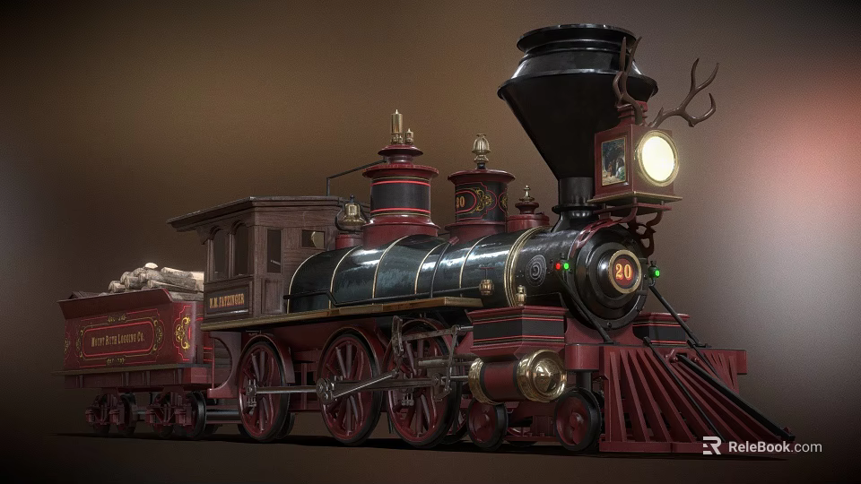 Vintage Steam Locomotive In Red Black With Headlamp And Number 41 3d model 
