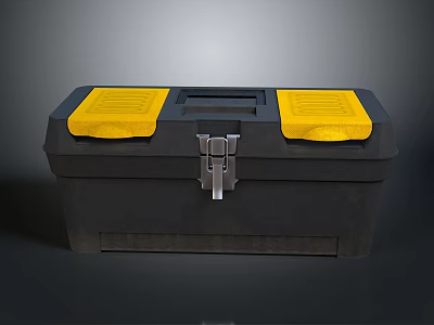 Durable Black Toolbox With Yellow Lids And Metal Latch For Home Storage 3d model